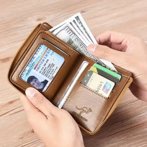 Leather Men’s Wallet Luxury Mens Purse Male Zipper Card Holders with Coin Pocket Rfid Wallets Gifts for Men Money Bag